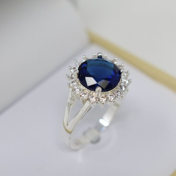 Charter Club Silver Plated Pave & Blue Crystal Halo Ring‎ 8 - Picture 1 of 6